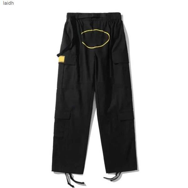 

mens pants cargo streetwear hip hop retro printed casual trousers multi-pockets straight high street loose overalls couple alcatrazsaxz, Black