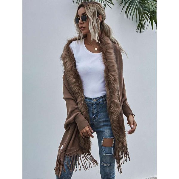 

sweaters for women autumn and winter fur collar shawl cardigan sweater jacket, White;black