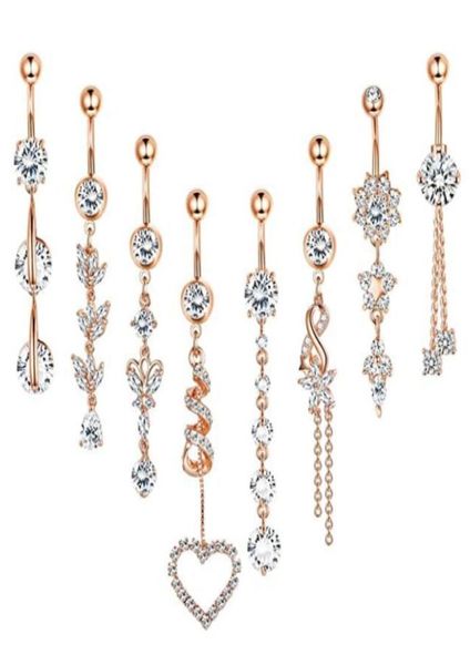 

zircon belly bar stainless steel navel ring chain tassel pendant pin accessories set 16pcs lot piercing kit girl belly bars belly 5595221, Silver