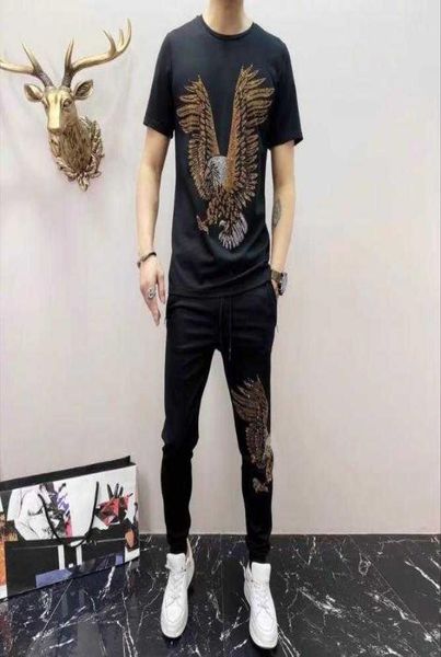

spring and summer men039s tracksuit fashion rhinestone sportswear casual slim twopiece men039s sportswear6411351, Gray