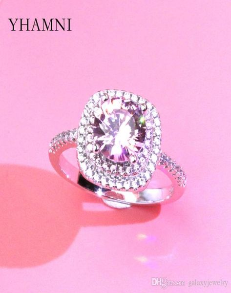 

yhamni fashion round pink cz stone 925 sterling silver ring for women luxury wedding ring fine jewelery box xjz33359179816, Slivery;golden