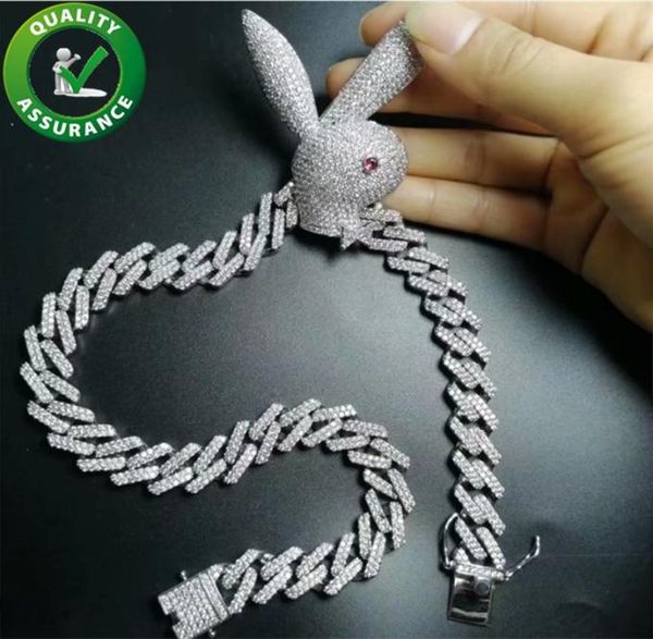 

mens jewelry hip hop iced out pendant luxury designer necklace bling diamond cuban link chain big pendants rabbit animal rapper ac5186511, Silver