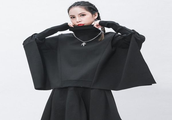 

womens hoodies femininos pullover sreeetwear big size cropped sweatshirts oversize batwing long sleeve japanese harajuku 9004123, Black