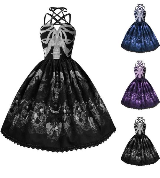 

party dress women039s fashion skull print punk style strap hepburn dress big swing party dress plus size robe femme dropshippin3894051, Black;gray