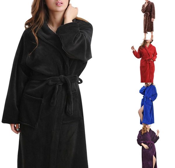 

monerffi 2019 autumn winter large coral velvet robe long sleeve flannel men039s women flannel bath robe pajamas thick bathrobe2395164, Black;red