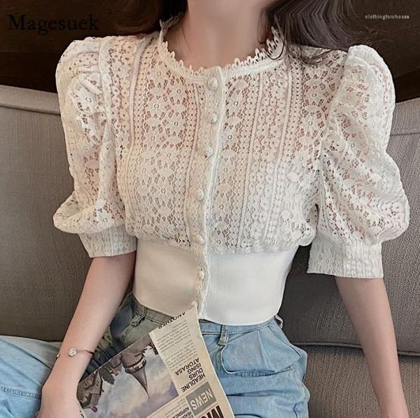 

women039s blouses summer blouse women korean hollow out lace white shirt 2023 short sleeve button loose shirts solid female 313215