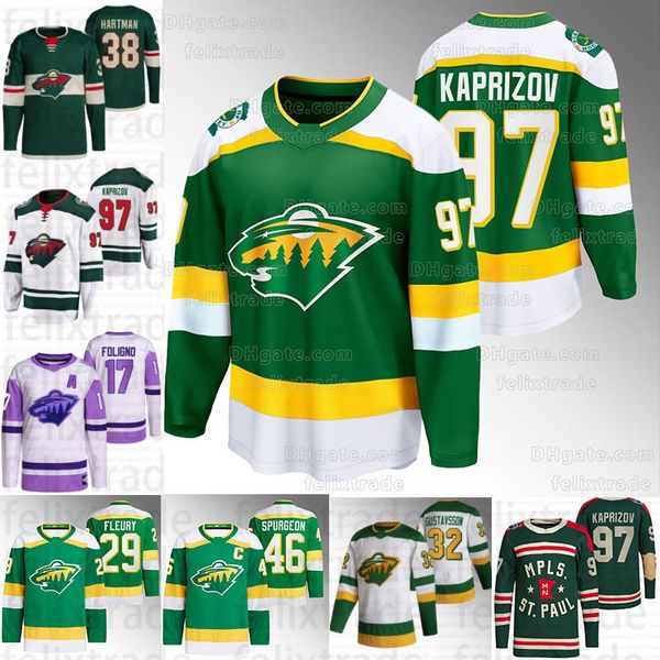 

kirill kaprizov minnesota 2023-24 alternate breakaway jersey 29 marc-andre fleury wild 90 ryan o'reilly joel eriksson ek mats zuccarell, Black;red