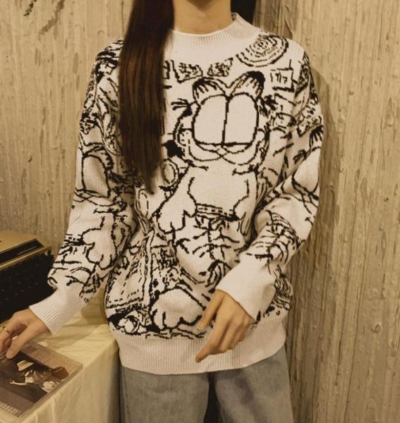 

women039s sweaters cute sweater women 2021 winter korean style streetwear casual cartoon pattern long sleeve knitted pullover j9660029, White;black