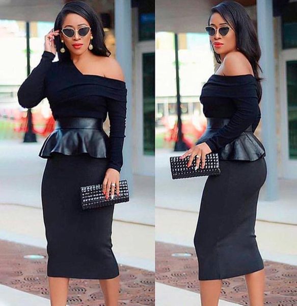 

casual dresses evening party dress black bandage long sleeves leather patchwork elegant midi9891035, Black;gray