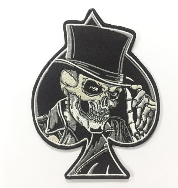 

quality spades hat skull embroidered iron on patch motorcycle biker club mc front jacket vest patch detailed embroidery 7746238, Black
