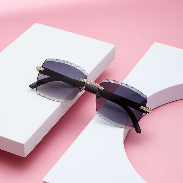 

fashioned metal diamond frameless glasses style sunglasses with no cut edge, White;black