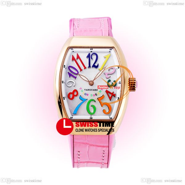 

abf v32 vanguard color dream swiss quartz chronograph ladies watch womens rose gold mop dial big number pink leather rubber super edition la, Slivery;brown