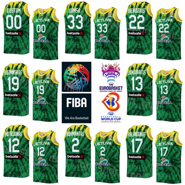 

printed 2023 world cup lithuania basketball jersey national team 13 rokas jokubaitis 8 tadas sedekerskis 33 tomas dimsa 17 jonas valanciunas, Black;red