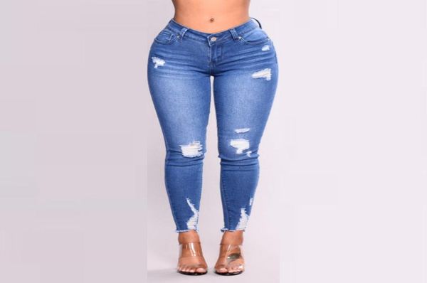 

women jeans denim for women 2019 plus size jeans high waist hole leggings skinny slim fitness pants female trousers4917122, Blue