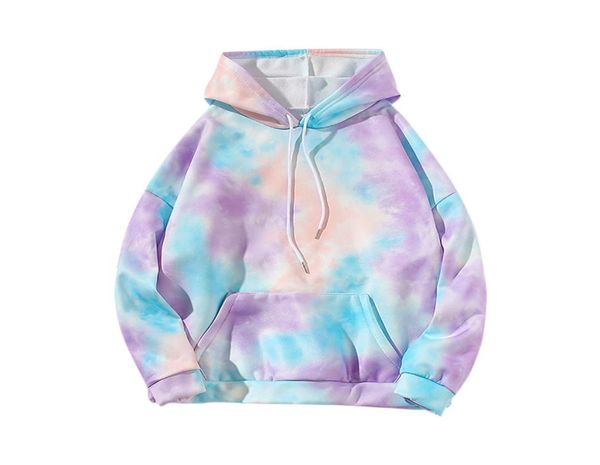 

women colorful hoodie fashion tie dye print hoodies ladies cotton long sleeve hooded pullover sweatshirts4208576, Black