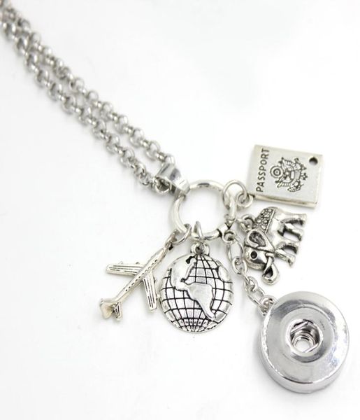

whole diy personalized gift 18mm snap jewelry travel passport airplane charms pendant necklace gifts snap button necklace wome9216089, Silver