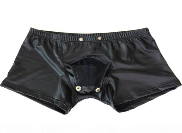 

gay jockstraps panties for mens lingerie faux leather shorts underpants underwear press button with bulge pouch opened6711293, Black;white