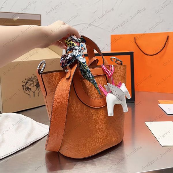 

women in the loop 18 bucket bag designer bags handbag mini tote soft genuine leather shopping bag with silk scarf and pony accessories shoul