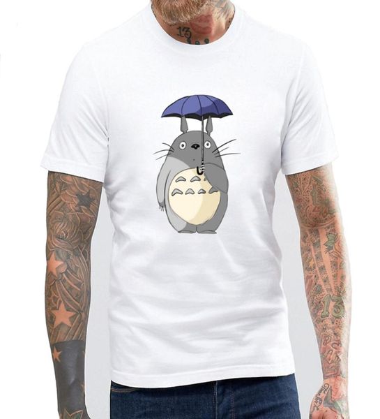 

totoro in the rain by umbrella design t shirts for male hayao miyazaki cute anime cartoon totoro men tshirts 100 cotton tshirt3854081, White;black