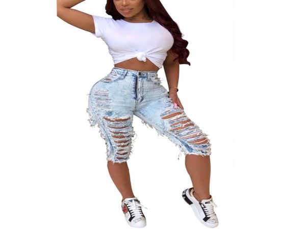 

pants with holes denim ripped shorts jeans women plus size casual elastic destroyed shorts packet club short jeans4597666, Blue