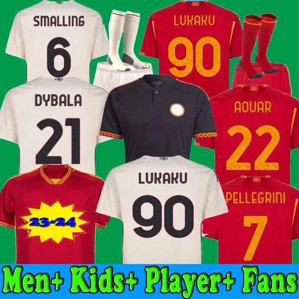 

23 24 lukaku dybala aouar soccer jerseys player fans maglia totti pellegrini belotti abraham 2023 2024 football shirts mancini men kids kit, Black;yellow