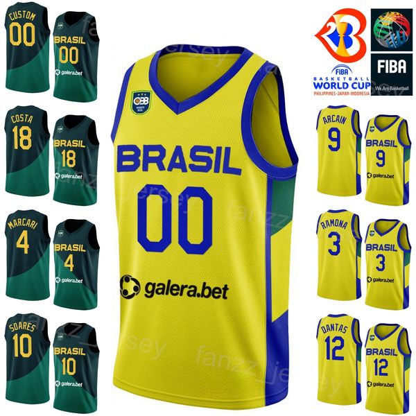 

printed world cup brasil basketball jersey brazils 11 gui santos 9 marcelinho huertas 8 vitor benite 6 cristiano felicio 19 leandro barbosa, Black;red