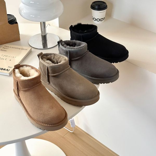 

ultra mini ugglies boot designer woman platform snow boots australia fur warm shoes real leather chestnut ankle fluffy booties womens antelo, Black