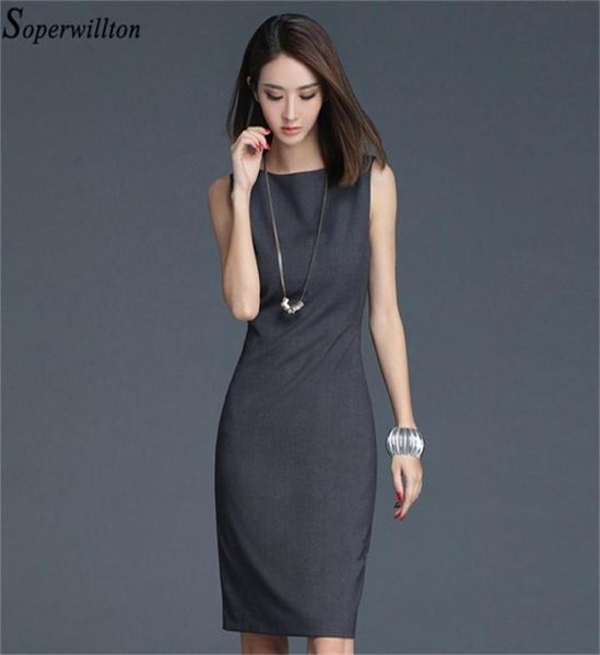 

2020 new summer office dress women elegant o neck sleeveless knee length black grey wear to work sheath ladies dresses bd725 y2001779413, Black;pink