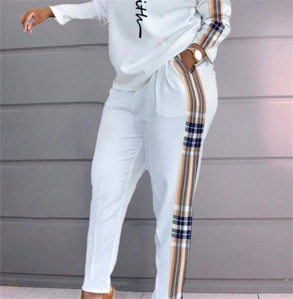 

women039s two piece pants suit tracksuit patchwork women spring autumn casual pocket ladies set oneck long sleeve loungewear s5359279, White