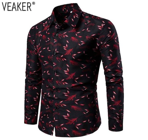 

men039s casual shirts 2021 printed male slim fit long sleeve shirt men red black floral print plus size m4xl9728193, White;black