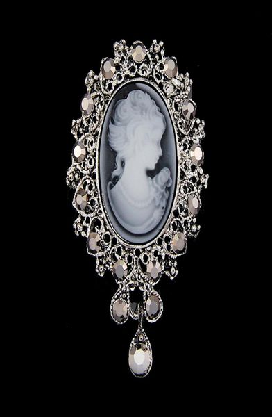 

2020 antique gold silver vintage brooch pins female brand jewelry queen cameo brooches rhinestone women christmas gift4495133, Gray