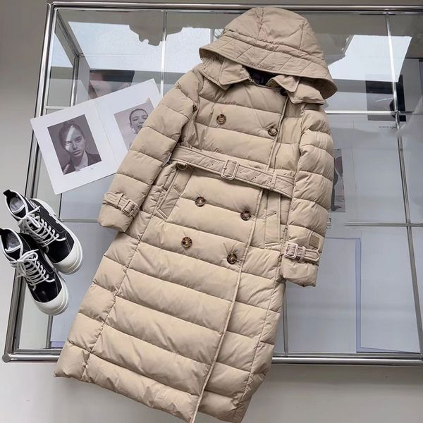 

Designer womens Down Coat Long Over Knee Waist Belt High Collar Hooded Women Winter Coat Extra Long Thickened Warm Jackets Puffer Jacket