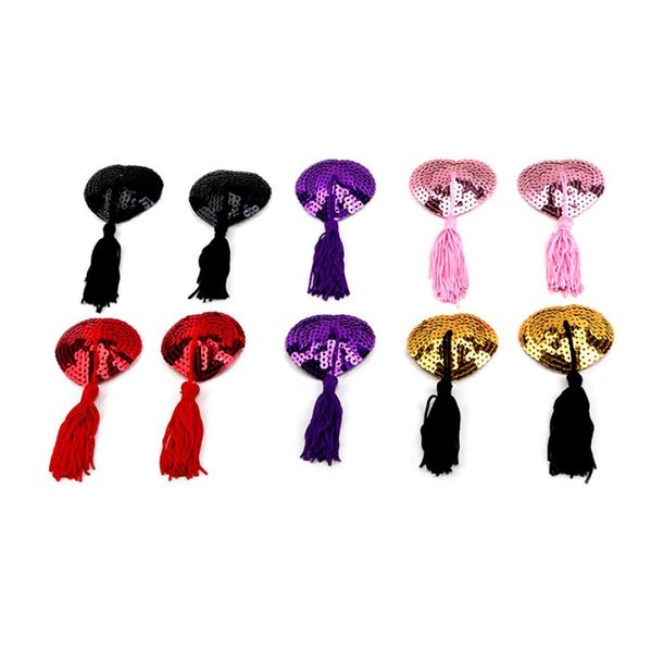 

sequin nipple cover with tassel nipple stickers heart shaped breast nipple covers new fashion pasties dhl 6684107, Black;white