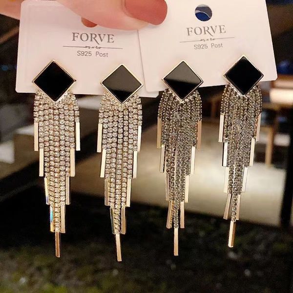 

european and american style tassel earrings with high-quality temperament and long pendant earrings, Silver