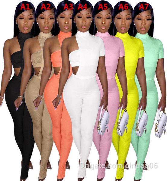 

women tracksuits two piece set jumpsuits designer solid colour irregular design with wrapped chest strapless onesies slim rom8926949, White