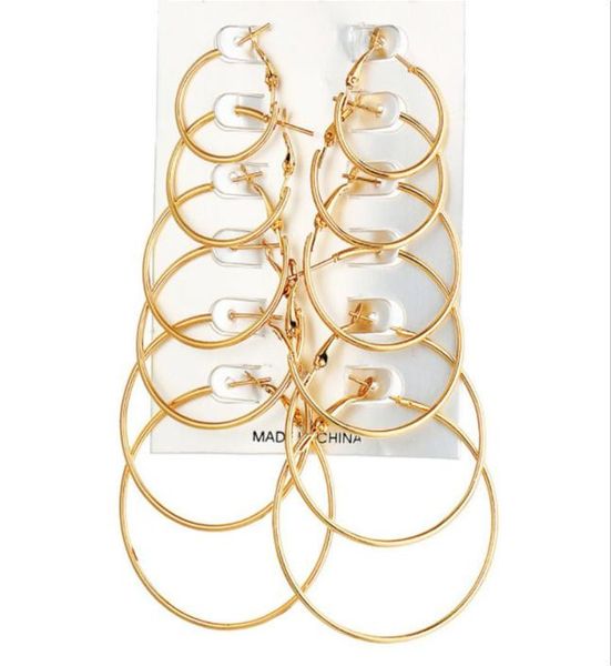 

stainless steel oversized big circle hoop earring set for women simple punk style round earrings 6 pair party rock gift5829648, Golden;silver