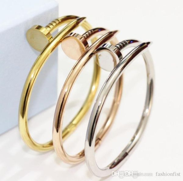 

201718 100 new 316l titanium steel brand name nail punk lovers women and man bangle 5256348, Black