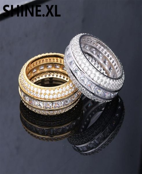 

hip hop men039s iced out cubic zircon bling suqare 3 row ring gold silver color cz jewelry rings gifts7586793