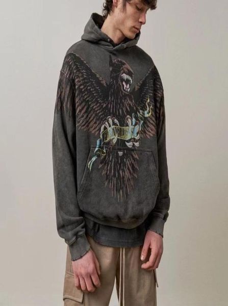 

21fw autumn winter london washed vintage terrier eagle oversized hoodie skateboard high street hoody streetwear hooded swea8824885, Black