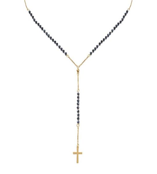 

handmade fashion catholic y shape cross pendant necklace for women stainless steel rosary beads cross charm necklace religious jew1059210, Silver