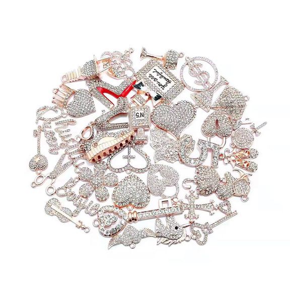 

35pcs alloy jewelry charms with rose gold plated and colorful rhinestone mixed delicated fit for women6966799, Bronze;silver