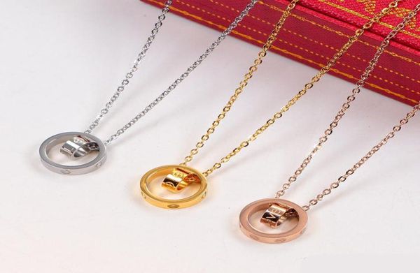 

2020 lover dual circle pendant rose gold silver color necklace for women vintage collar costume jewelry8968318