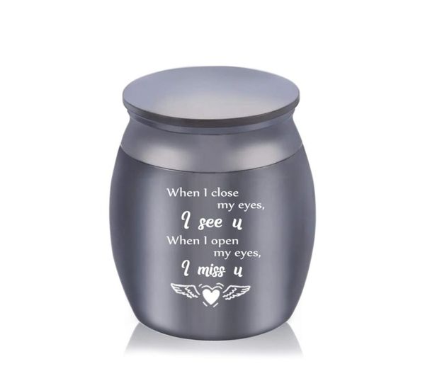 

30x40mm for ashes humanpet aluminum alloy cremation ashes urn angel wings mini memorial funeral jarwhen i close my eyes i miss y4498863, Silver