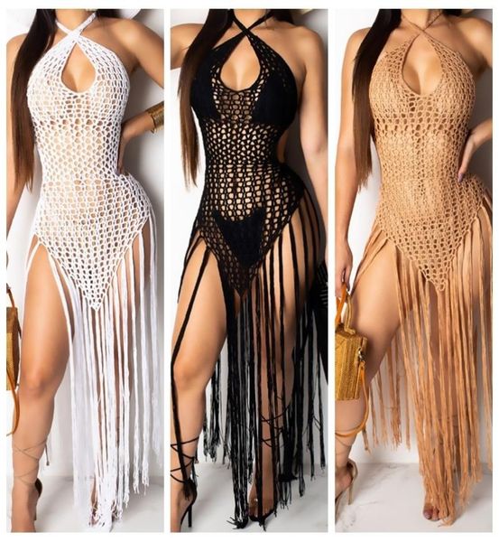 

2019 summer crochet hollow out tassel beach cover up dress women bikini swimsuit cover ups bathing suit cover up robe plage y1245596, Black;gray