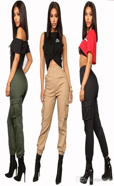 

designer womens harem pants fashion multi pockets solid color high waist loose cargo pants street style women pants1681779, Black;white