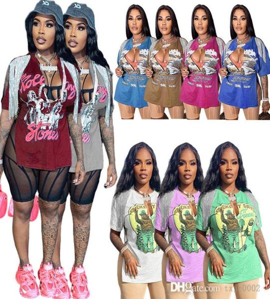 

whole designer womens short sleeve tshirt 2022 summer split tassel graphic tees crop 3885054, White