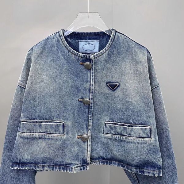 

women jackets denim long sleeve button letter triangle logo autumn spring jacket fashion jeans coat classic windbreaker coats asian size, Black;brown