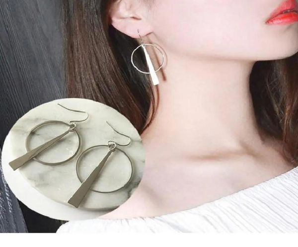 

japanese korean european and american earrings temperament simple retro long geometric circle earrings women1054910, Golden;silver