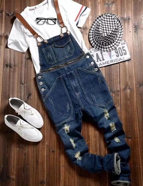

male one piece spaghetti strap overalls jeans slim ripped jeans for men denim overalls mens pants m2xl6465316, Blue