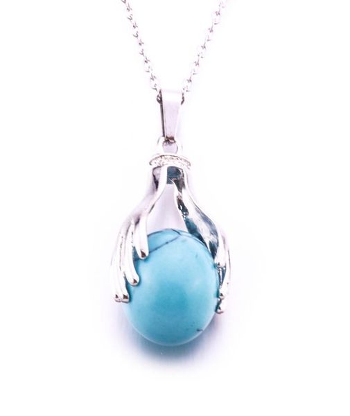 

natural round ball gem stone beads silver plated hands palm necklaces pendants reiki chakra healing women men jewelry5716106
